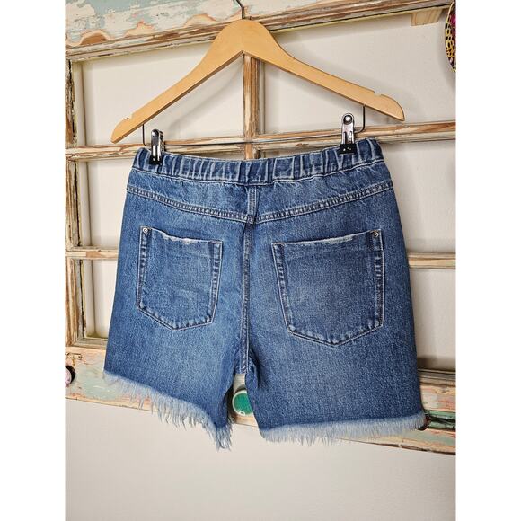 One Teaspoon Denim Jean Pull-on shorts with drawstring w/ fringed hem size 26 - Picture 4 of 6